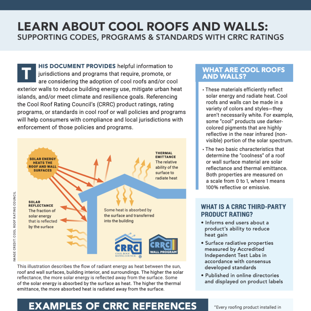 Cover image of CRRC ratings for codes, standards, and programs brief