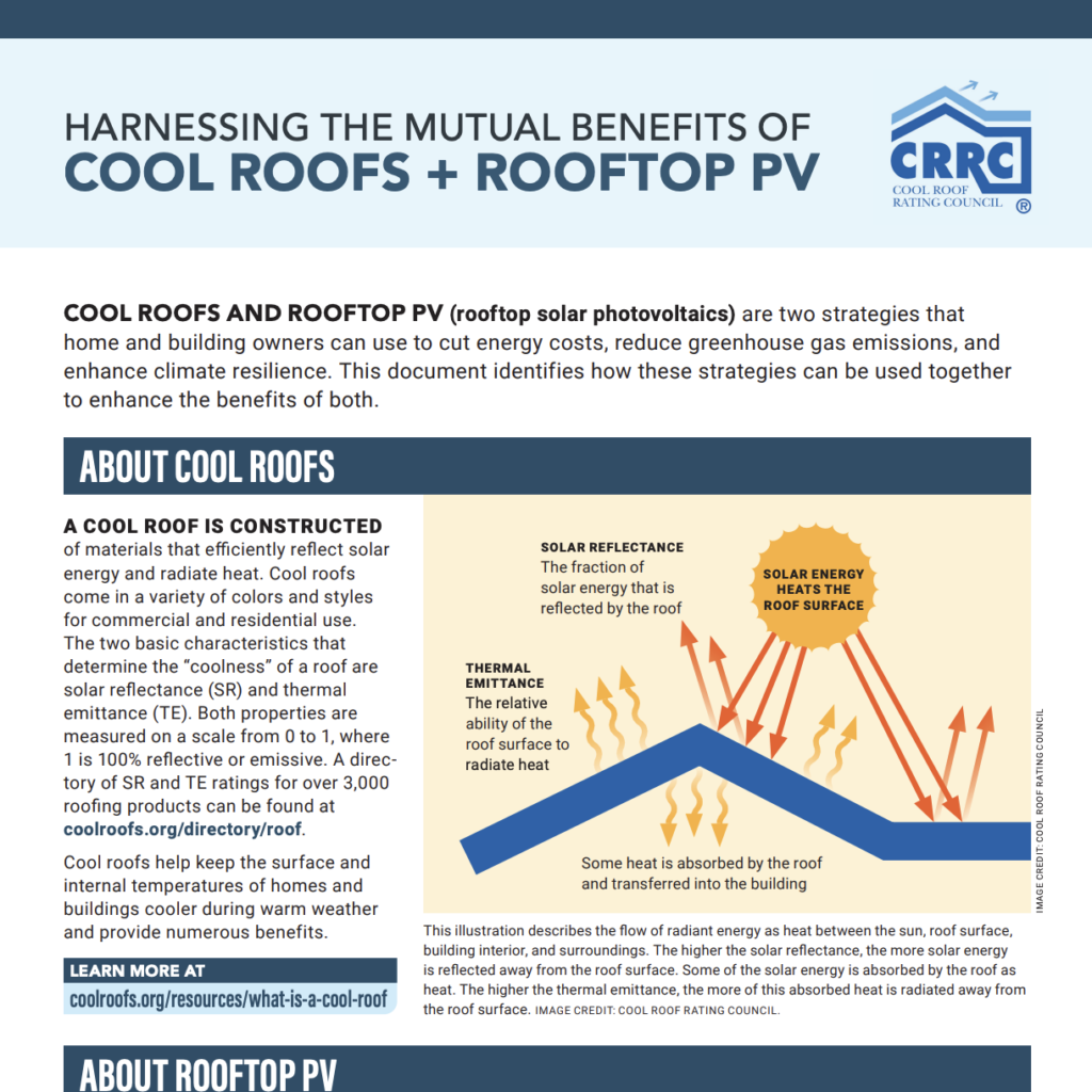 Cover image of cool roofs and rooftop solar pv brief