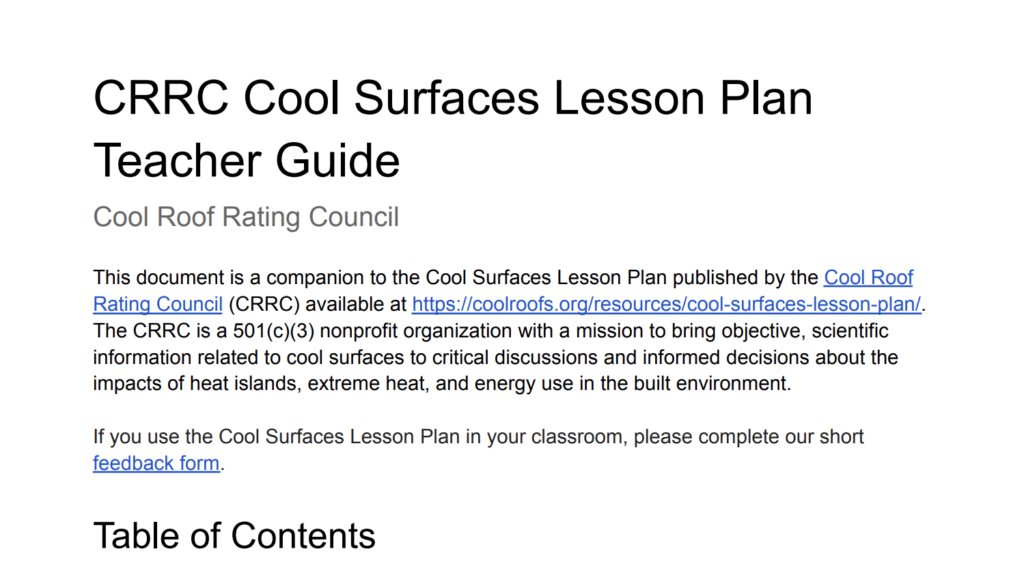 Cover image of Cool Surfaces Lesson Plan Teacher Guide